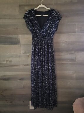 Kate And Lily Polka Dot Smocked Waist Navy And White Maxi Dress Classic Size 8